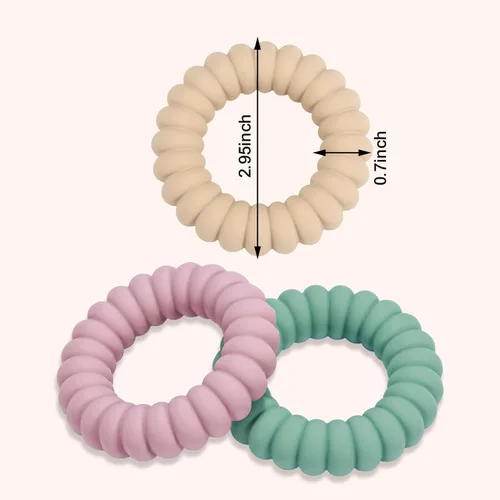 Vista 5 de Juguetes mordedores para bebés, anillos mordedores de silicona con sonajero para bebés, anillos de dentición texturizados para aliviar el dolor