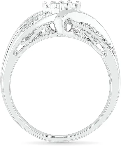 Vista 2 de D-GOLD DGOLD - Anillo redondo de plata de ley con derivación de diamante (0.03 cttw), Plata Esterlina, Diamante