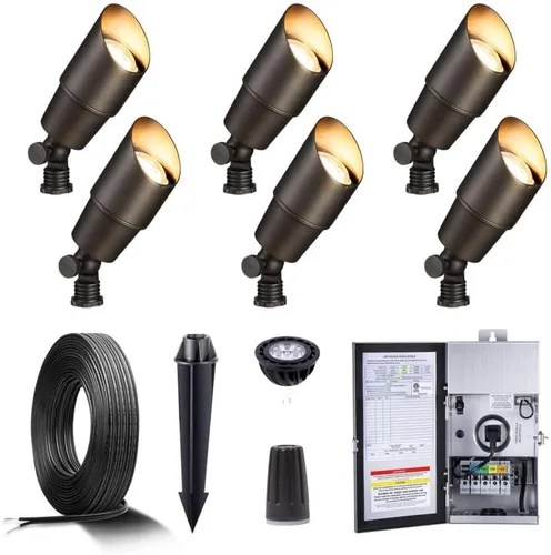 Vista 27 de Gardenreet Focos de Paisaje de Bajo Voltaje - Luz Ascendente LED de Latón para Exteriores 12V, Focos con Cable IP65 Impermeables, Bronce Antiguo