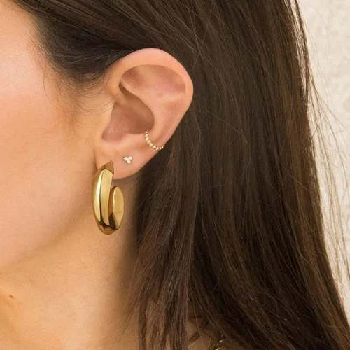 Vista 3 de KissYan Aretes de aro de oro para mujer, chapados en oro de 14 quilates, aros de tubo abierto, gruesos, ligeros, irregulares, regalos de joyería