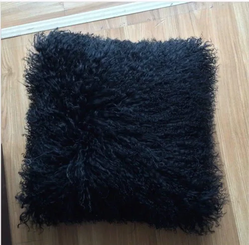 Vista 3 de Seek4comfortable Funda de cojín de piel de oveja mongol tibetana, piel de oveja mongol, súper suave, color negro, 18 x 18 pulgadas