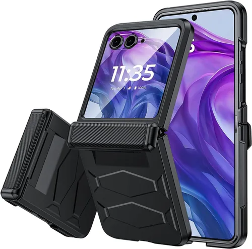 Vista 41 de Vizvera para Motorola Razr 2024 - Funda con tapa con bisagra, protector de pantalla incorporado, a prueba de golpes, funda todo en uno para Negro