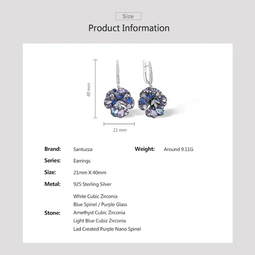 Vista 5 de Santuzza Aretes de plata de ley con piedras preciosas para mujer