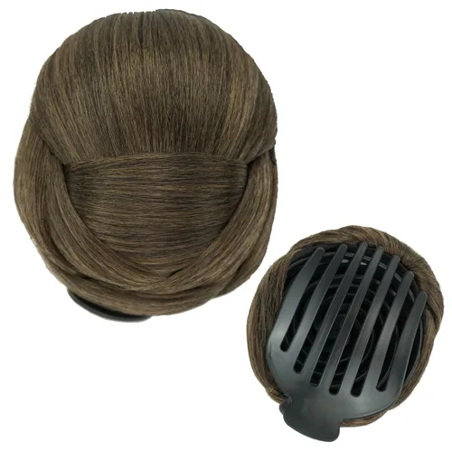 Vista 23 de IMISSU Trenzado Chignon Dancer Hair Donut Hairpieces Scrunchie Claw Hair Moño Updo para bodas y fiestas (M3 rubio ceniza)