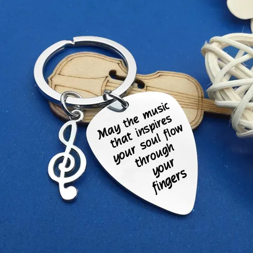 Vista 3 de Llavero de púa de guitarra inspirador, regalo para guitarristas, músicos, amantes de la música, regalo para profesores de música, regalo