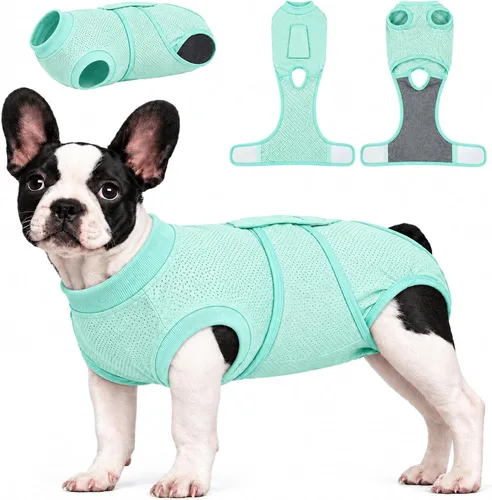 Vista 12 de Kuoser Traje de cirugía para perro, cómodo traje de recuperación para perras, mameluco protector posoperatorio, alternativa suave al cuello E