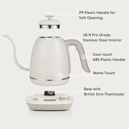 Vista 13 de BUYDEEM K821 - Hervidor eléctrico de cuello de cisne con control de temperatura variable, tetera para verter sobre el café, acero inoxidable 18/8