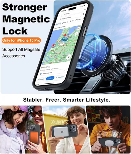 Vista 2 de BossKiss Funda compatible con iPhone 15 Pro, compatible con MagSafe, pantalla y protector de cámara, magnética, translúcida, mate, para mujeres