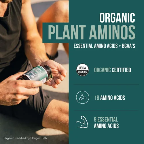 Vista 3 de Suplemento de Aminoácidos Esenciales Orgánicos Plant Aminos (EAAs) y BCAA - 100% a Base de Plantas Crudas, Vegano - Todos los 9 Aminoácidos