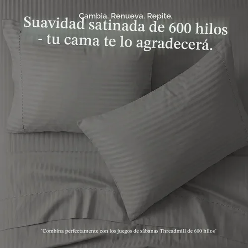 Vista 4 de Threadmill Home Linen Fundas de Almohada Estándar - 100% Algodón Natural 600 Número de Hilos, Juego de 2 Fundas de Almohada Damasco Gris Oscuro