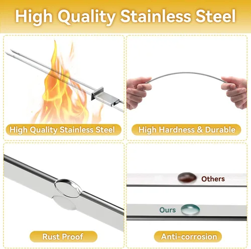 Vista 2 de Brochetas para Asar - Brochetas de 33 cm con Barra de Empuje de Doble Punta Antideslizante de Metal para Kabobs, Brocheta de Acero Inoxidable