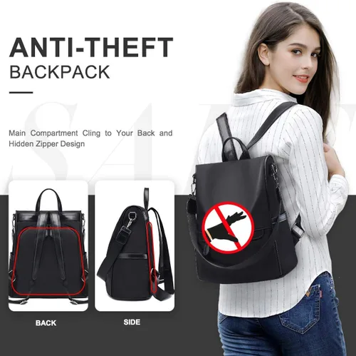 Vista 6 de Mochila antirrobo, impermeable, casual, de moda, de nailon Oxford, ligera, grande, bolsa de viaje para niñas, niñas, damas, viajes, escuela