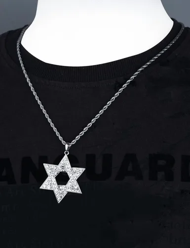Vista 2 de Collar con colgante de estrella de David de cristal de acero inoxidable para mujeres y hombres