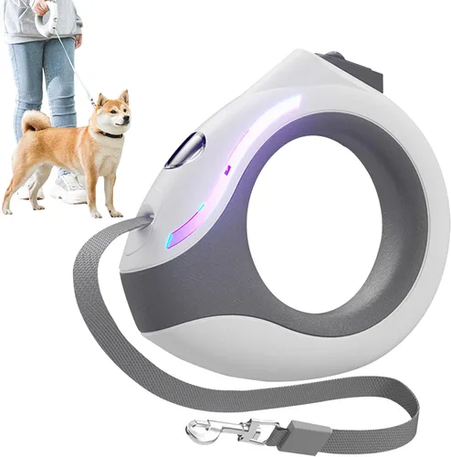Vista 7 de Correa retráctil para perro con linterna, mango redondo recargable de 118 pulgadas con cerradura, luz de respiración ergonómica, para perros