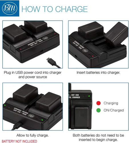 Vista 3 de BM Premium Cargador de batería dual USB VW-VBK180, VW-VBK360, VBT190, VBT380 para videocámaras Panasonic