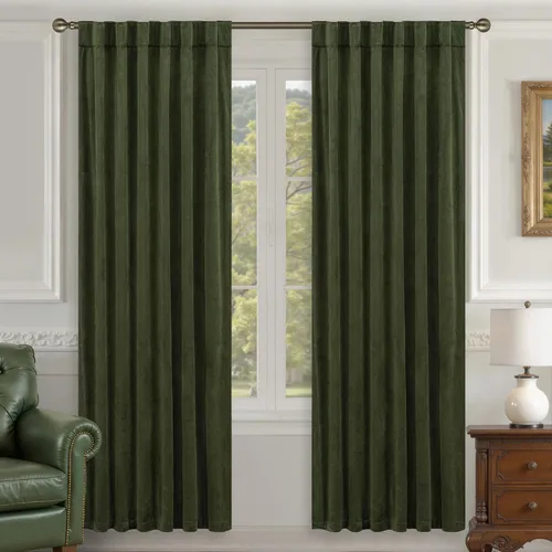 Vista 30 de LAMIT - Paneles de terciopelo beige para sala de estar de 72 pulgadas de largo, elegantes cortinas aisladas térmicamente e insonorizadas