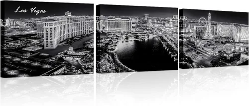 Vista 51 de TUMOVO 3 piezas de arte de pared en lienzo con diseño de horizonte de Atlanta, arte de pared panorámico de paisaje urbano en blanco y negro