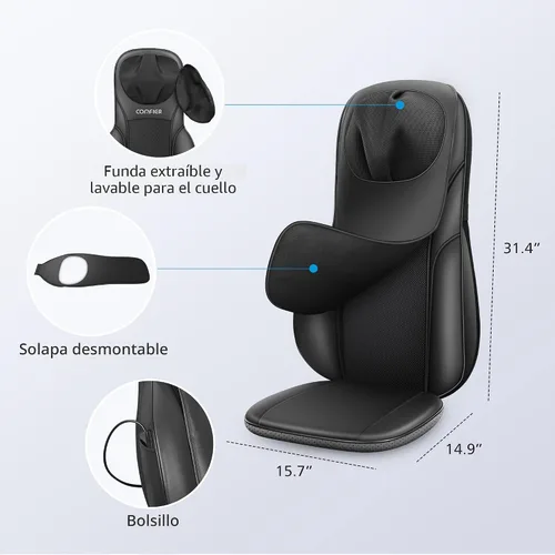 Vista 7 de COMFIER Masajeador Shiatsu de espalda con calor, almohadilla de masaje para silla con amasado profundo y masaje giratorio, masajeador para silla