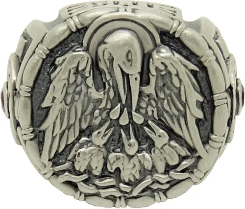 Vista 4 de SECRETIUM Christian Pelican with Chicks Jesuit ihs Sterling Silver Cross Men Anillo Caballero Medieval
