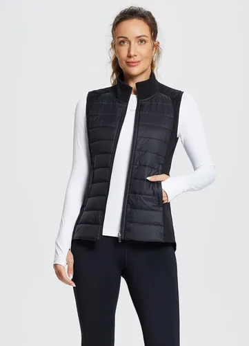 Vista 3 de BALEAF Chaleco ligero y cálido para mujer, para correr, invierno, híbrido, sin mangas, acolchado, resistente al agua