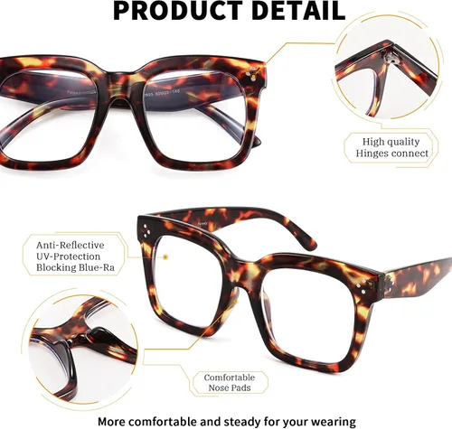 Vista 3 de FEISEDY Women Men Blue Light Blocking Glasses Frame Oversized Designer Luxury Square Eyewear B2695-FF