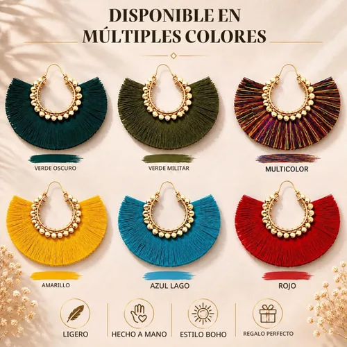 Vista 7 de Aretes de aro con borla, aretes colgantes de hilo de declaración, elegantes aretes largos con flecos, ligeros, largos y con gancho francés, para un