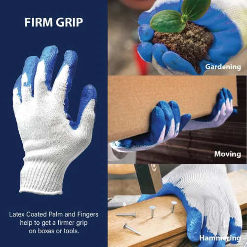 Vista 6 de CBC Crown PREMIUM Non-Slip BLUE Latex Rubber Palm Coated Work Safety Azul