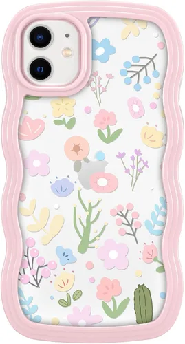 Vista 31 de ZCDAYE Funda compatible con iPhone 11, diseño floral estético, bonita funda rizada y ondulada para mujeres y niñas, funda de TPU suave a prueba