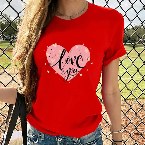 Vista 40 de Camisetas de manga corta con estampado de corazón para mujer, camisetas de ajuste regular, linda y divertida, ropa de regalo 2023