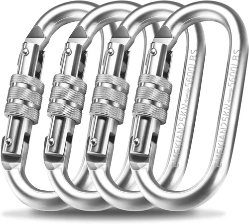 Vista 7 de Mosquetón ovalado para escalada para interiores y exteriores, clips de seguridad resistentes con cierre de tornillo, 25 KN (5600 libras)