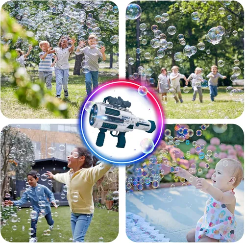 Vista 2 de Pistola de burbujas automática Gatling, que produce miles de burbujas por minuto, adecuada para niños y adultos y perfecta para fiestas