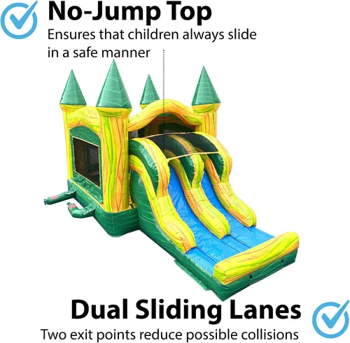 Vista 4 de Casa inflable comercial con tobogán, mármol verde