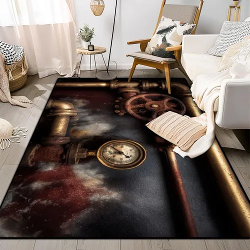 Vista 5 de Alfombra lavable vintage steampunk de 4 x 5.3 pulgadas, alfombra de pelo bajo, antideslizante, no desprende pelusa, alfombra de interior para sala