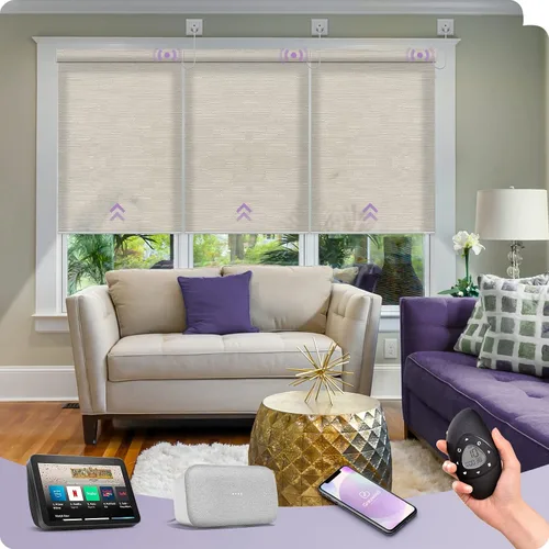 Vista 44 de Graywind Persianas enrollables inteligentes acopladas compatibles con Alexa Google, tamaño personalizado extra grande, persianas motorizadas