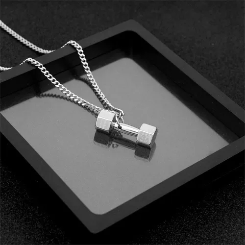 Vista 2 de K-POP - Collar de cadena con colgante de mancuernas para hombres y mujeres, punk hip hop, fitness, gimnasio, crossfit, collar ajustable de acero