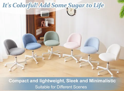 Vista 3 de VINGLI Silla de tocador moderna con respaldo, silla de escritorio de terciopelo para niñas, silla de oficina pequeña con ruedas silenciosas, Blanco