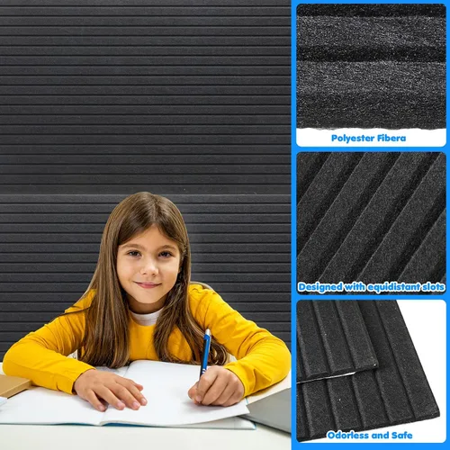 Vista 5 de Paquete de 10 paneles acústicos de pared de 47 x 24 pulgadas, grandes paneles autoadhesivos de absorción de sonido para el hogar, dormitorio, sala