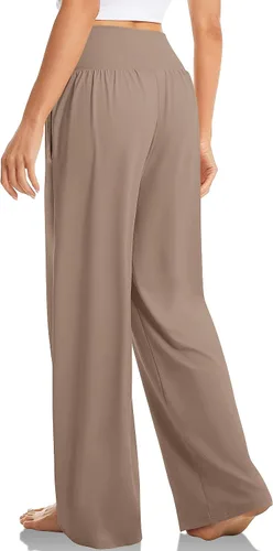 Vista 2 de TARSE Pantalones holgados casuales de pierna ancha para mujer, pantalones de yoga, cómodos, cruzados, de cintura alta, pantalones de pijama