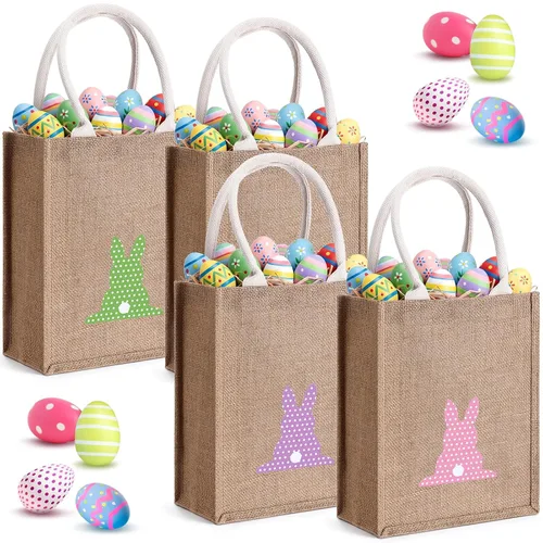 Vista 7 de Honeydak 4 cestas de Pascua para niños, bolsas de caza de huevos de Pascua, bolsas de lona de regalo, cubos de huevos con asas para caza de huevos