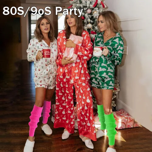 Vista 7 de Buauty Calentadores de piernas para mujer, traje de los años 80 y 90, calcetines de pierna acanalados de neón a la moda, accesorios de neón Y2K