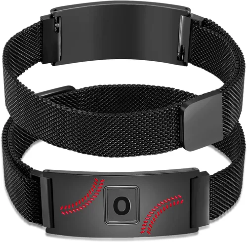 Vista 63 de Fervia Regalos de graduación de Pascua para hombres, pulsera con inicial de béisbol, color negro, plateado, dorado, acero inoxidable, pulseras