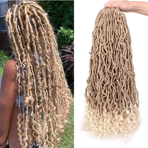 Vista 26 de Leeven 7 Paquetes Cabello Crochet Faux Locs con Puntas Rizadas 10 Pulgadas Pre-enrollado Goddess Locs Trenzas Crochet Cabello 84 Hebras Negro