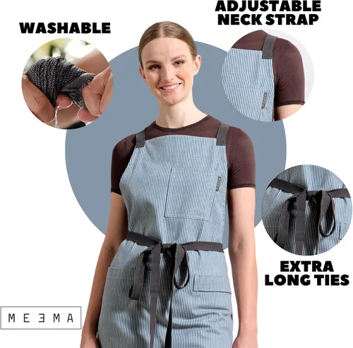 Vista 5 de MEEMA Cooking Aprons for Women with Pockets Comfortable One Size Fits All Upcycled Adjustable Cross Back Aprons for Men