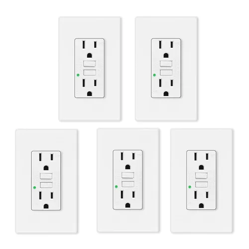 Vista 25 de Greencycle Toma GFCI de 15 amperios con puertos USB C y USB A, 1 unidad de toma eléctrica GFCI de prueba automática con USB, con indicador LED