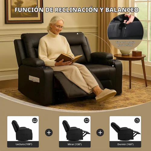 Vista 5 de Juego de sofá reclinable de cuero LUCKLIFE con sillones reclinables manuales, juego de muebles para sala de estar con sofá reclinable, sofá de dos
