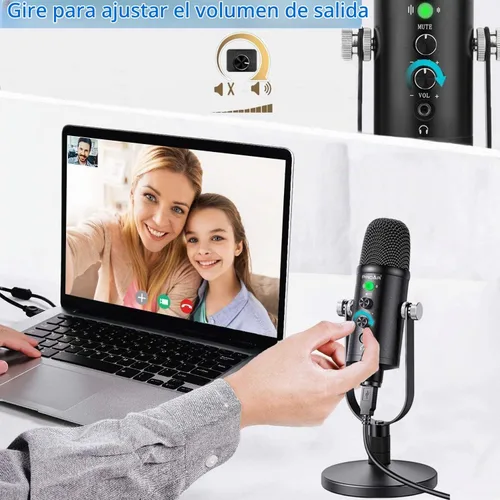 Vista 5 de Kit de micrófono de condensador USB con soporte de escritorio y adaptadores para teléfono Plug-and-play podcast mic kit for PC and phone, for