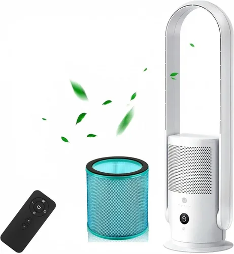 Vista 9 de ULTTY Ventilador de torre sin aspas y purificador de aire en uno, ventilador oscilante sin aspas de 90° con control remoto, táctil, temporizador