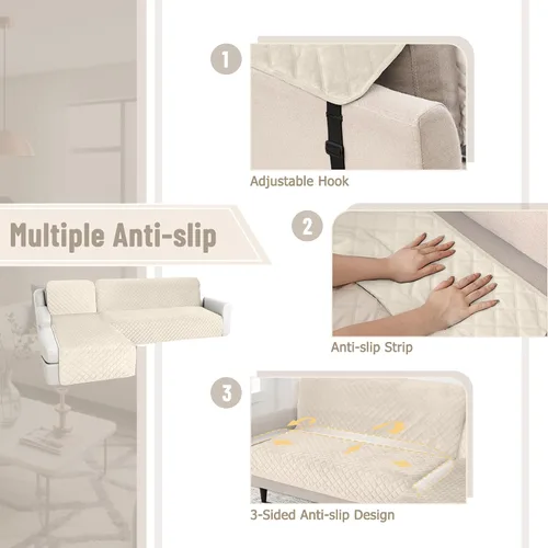 Vista 6 de HDCAXKJ Fundas impermeables para sofá modular, acolchadas de terciopelo, 2 piezas, en forma de L, lavables, gruesas, antideslizantes, con protector