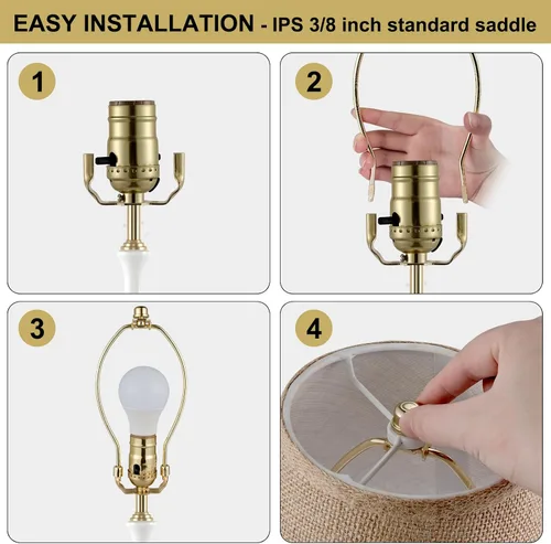 Vista 3 de Soporte de arpa de pantalla de lámpara de 8 pulgadas, arpa de lámpara de níquel con adaptador E26 UNO Fitter, juego de sillín y remate estándar IPS
