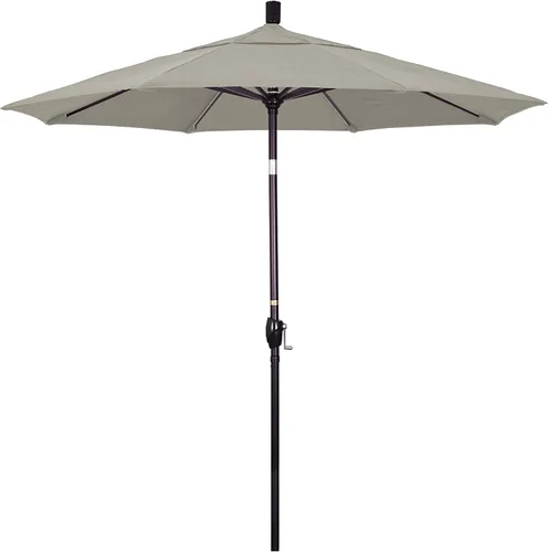 Vista 11 de California Umbrella Sombrilla redonda de aluminio de 7.5 pies, manivela elevadora, botón de inclinación, poste de bronce, Sunbrella Air Blue